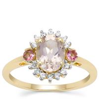 Mozambique Morganite, Oyo Pink Tourmaline Ring with White Zircon in 9K Gold 1.45cts