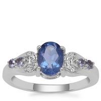 Colour Change Fluorite, Tanzanite Ring with White Zircon in Sterling Silver 1.72cts