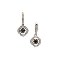 Black Diamond Earrings with White Zircon in 9K Gold 1.95cts