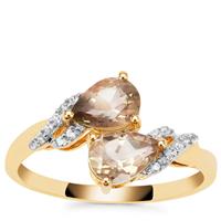 Oregon Peach Sunstone Ring with White Zircon in 9K Gold 1.40cts