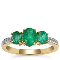 Zambian Emerald Ring with White Zircon in 9K Gold 1.50cts