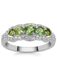 Chrome Tourmaline Ring with White Zircon in Sterling Silver 1.20cts