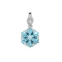 Wobito Snowflake Cut Swiss Blue, Sky Blue Topaz Pendant with White Zircon in 9K White Gold 9.65cts