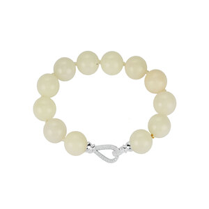 Khotan Mutton Fat Jade Bracelet with Ethiopian Opal in Sterling