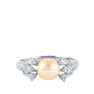 14 Karat Gold Plated Cultured Freshwater Pearl and Blue Topaz Ring main image 1