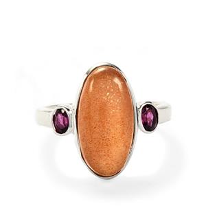 Shinyanga Moonstone Ring with White Zircon in Sterling