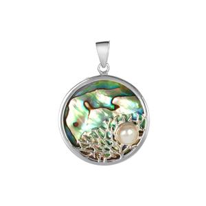 Paua and Kaori Freshwater Cultured Pearl Sterling Silver Coral Reef Pendant