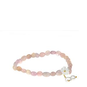Morganite, Freshwater Cultured Pearl & Shell Gold Tone Sterling Silver Bracelet (5x5mm)