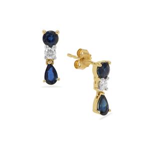 Australian Diamonds & Australian Blue Sapphire 9K Gold Earrings ATGW 1cts