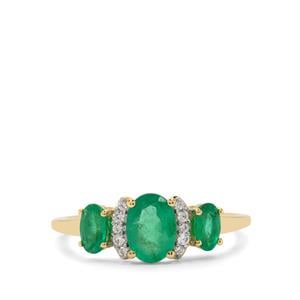 Zambian Emerald & White Zircon 9K Gold Ring ATGW 1.25cts