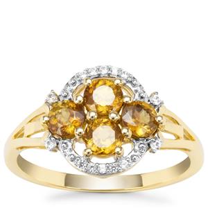 Ambilobe Sphene Ring with White Zircon in 9K Gold 1.11cts