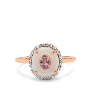 Type A Jadeite, Pink Sapphire & White Zircon 9K Rose Gold Ring ATGW 3.45cts