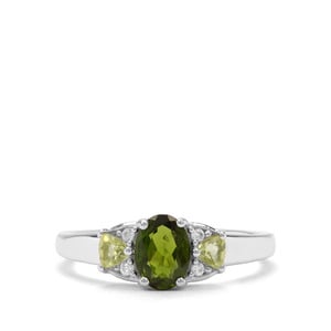 Chrome Diopside, Changbai Peridot & White Zircon Sterling Silver Ring ATGW 1.09cts