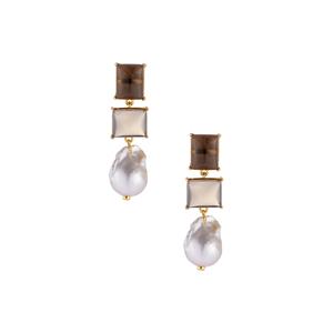 'The Sophia' Smokey Quartz & Baroque Cultured Pearl Gold Tone Sterling Silver Earrings 