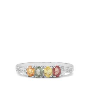 Songea Rainbow Sapphire & White Zircon Sterling Silver Ring ATGW 1cts