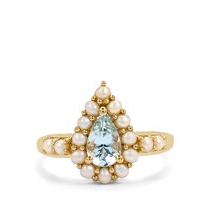 Santa Maria Aquamarine  & Kaori Cultured Pearl 9K Gold Ring