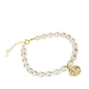 Freshwater Cultured Pearl Gold Tone Sterling Silver Bracelet (7x6mm)
