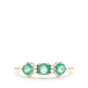 Zambian Emerald & White Zircon 9K Gold Ring ATGW 0.82ct