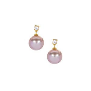 Edison Cultured Pearl (10mm) & White Topaz Gold Tone Sterling Silver Earrngs