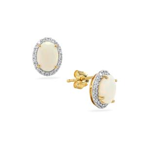 Ethiopian Opal & White Zircon 9K Gold Earrings ATGW 1.40cts