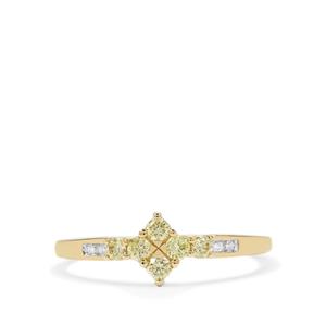 1/3ct Natural Yellow, White Diamonds 9K Gold Ring