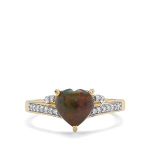Ethiopian Black Opal & Diamond 9K Gold Ring ATGW 1.15cts