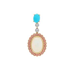 Ethiopian Opal, Sleeping Beauty Turquoise, Pink Tourmaline & White Zircon 9K Gold Pendant ATGW 5.80cts