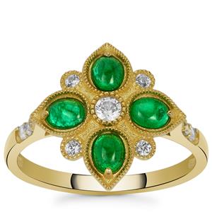 Sandawana Emerald & White Zircon 9K Gold Ring ATGW 0.95ct