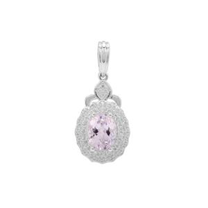 Minas Gerais Kunzite Pendant with White Zircon in Sterling Silver 3.10cts