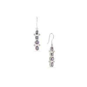 Bengal Iolite & White Zircon Sterling Silver Earrings ATGW 2.40cts