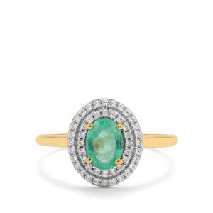 Colombian Emerald & White Zircon 9K Gold Ring ATGW 1.05cts