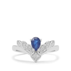 Blue Sapphire Ring with White Zircon in Sterling Silver 0.75ct