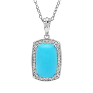 Sleeping Beauty Turquoise & White Zircon Rhodium Flash Sterling Silver Pendant Necklace ATGW 8.19cts