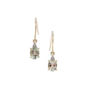 Teal Oregon Sunstone & White Zircon 9K Gold Earrings ATGW 1.50cts