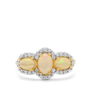 Ethiopian Opal & White Zircon 9K Gold Ring ATGW 1.65cts