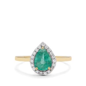 Zambian Emerald & White Zircon 9K Gold Ring ATGW 1cts