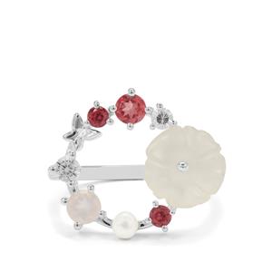 Kaleidoscope Gemstone & Kaori Cultured Pearl Sterling Silver Carved Ring