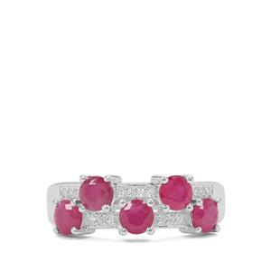 Kenyan Ruby Ring with White Zircon in Sterling Silver 2cts
