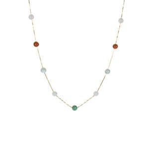 29cts Multi-Colour Jadeite Gold Tone Sterling Silver Necklace 
