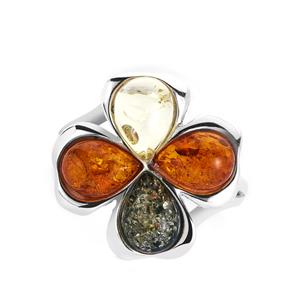 Baltic Cognac, Champagne and Green Amber Sterling Silver Ring (7.50 x 5.50mm)