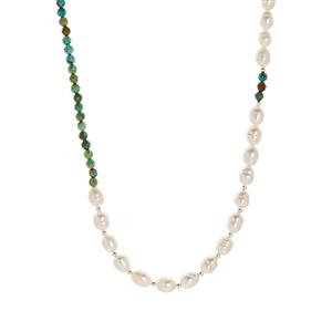 Freshwater Cultured Pearl and Turquoise Sterling Silver Necklace