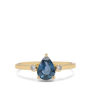 Ceylon Blue Sapphire & White Zircon 9K Gold Tomas Rae Ring ATGW 1.30cts