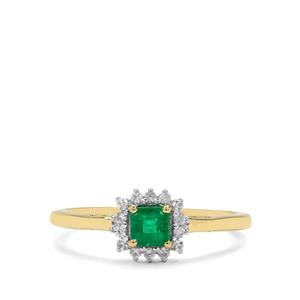 Panjshir Emerald & White Zircon 9K Gold Tomas Rae Ring ATGW 0.50ct