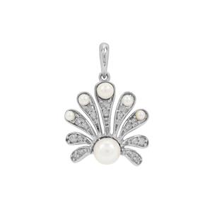 The Honeysuckle White Pearl & Diamonds 9K White Gold Pendant 