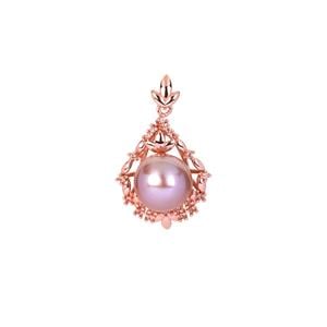 Naturally Lavender Cultured Pearl & White Topaz Rose Tone Sterling Silver Pendant