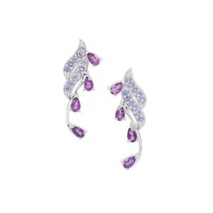 Amethyst Earrings with Tanzanite in Sterling Silver 3.32cts