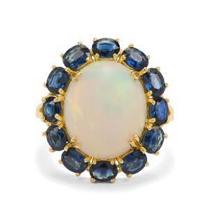 Ethiopian Opal & Australian Blue Sapphire 9K Gold Ring ATGW 6.95cts