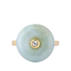 Type A Burmese Jadeite 'Huaigu' Ring with White Topaz, Gold Tone Sterling Silver ATGW 15.90cts