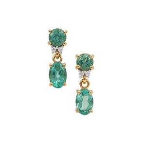 Botli Green Apatite & White Zircon 9K Gold Earrings ATGW 1.60cts
