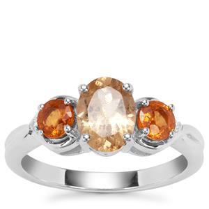 Imperial, Mandarin Garnet Ring with White Zircon in Sterling Silver 2.50cts